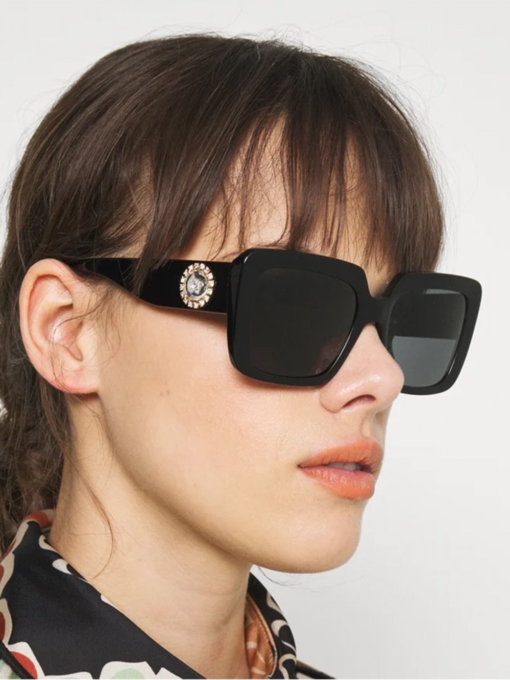 Versace Black Square Sunglasses with Gold Crystal Medallion VE4384b